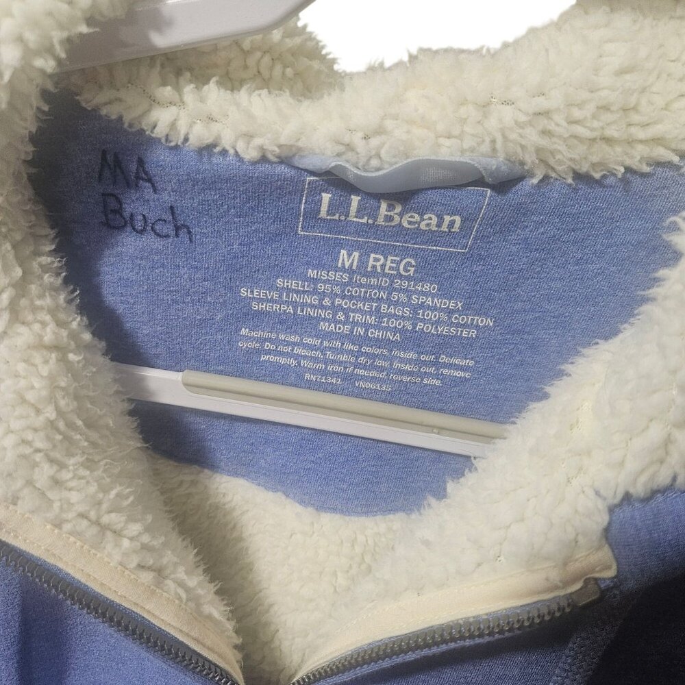 L.L.Bean Blue Sherpa-Lined Hoodie Jacket Womens Size M Reg Full-Zip Cotton Blend - Picture 2 of 6